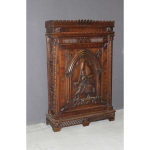 Henri II Style Oak Bonnetière With Joan Of Arc Decor, Late 19th Century