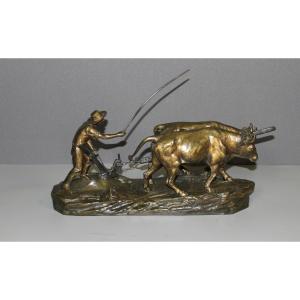 Bronze The Ploughman By Edouard Drouot Circa 1900