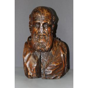 Carved Wooden Bust Of Michel De l'Hospital, Late 16th Century