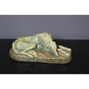 Ceramic Lying Dog, Pierrefonds Circa 1940