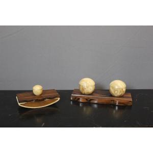 Art Deco Macassar Ebony Inkwell And Stamp