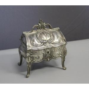 Silver Metal Jewelry Box Imitating A Desk