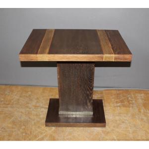 Art Deco Pedestal Table In Oak And Nickel-plated Bronze Circa 1930