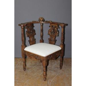 19th Century Walnut Corner Armchair With Carved Angel Decoration
