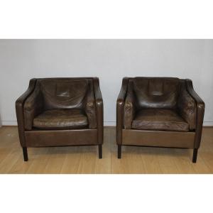 Pair Of Leather Armchairs By Borge Mogensen Circa 1970