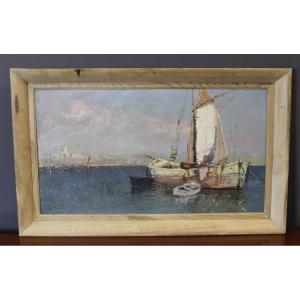 Oil On Panel, View Of Saint Tropez By Karl Sim 
