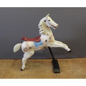 Carousel Horse In Polychrome Carved Wood, Late 19th Century