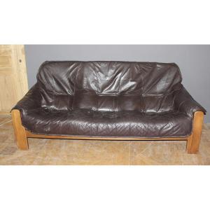 Brutalist Leather Sofa Circa 1970