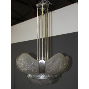 Art Deco Period Plate Chandelier, Diameter 52 Cm