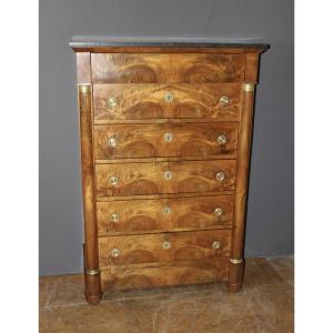 Empire Style Walnut Chest Of Drawers, 19th Century