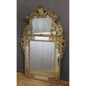 Regency Mirror With Carved And Gilded Wooden Side Panels, 18th Century 