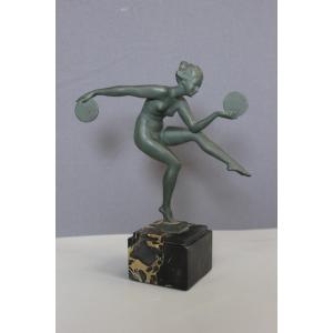 Art Deco Cast Iron Dancer By Derenne, Circa 1930
