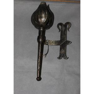 Set Of Six Medieval Style Wrought Iron Wall Sconces Signed Reboulet