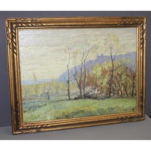 Oil On Canvas, Autumn Landscape Of The Lot By André Lagarrigue Dated 1941