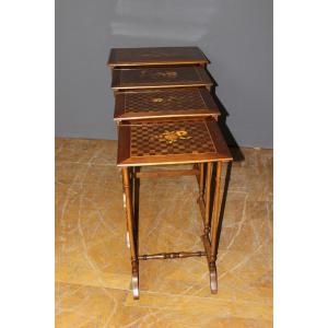 Set Of Four Nesting Tables In Floral Marquetry, Circa 1900
