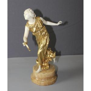 Chryselephantine Sculpture Of A Woman With A Tambourine By Affortunato Gori 