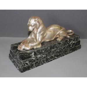 Lioness In Silver Bronze Circa 1930