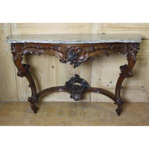 Large 19th-century Louis XV Console Table In Walnut