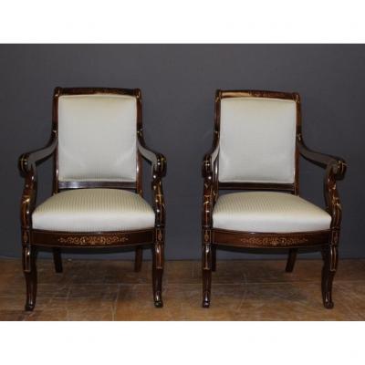 Pair Of Charles X Period Armchairs In Marquetry