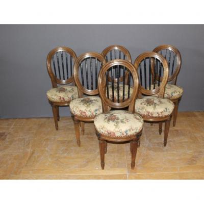 Suite Of Six Louis XVI Chairs In Walnut Late XVIII