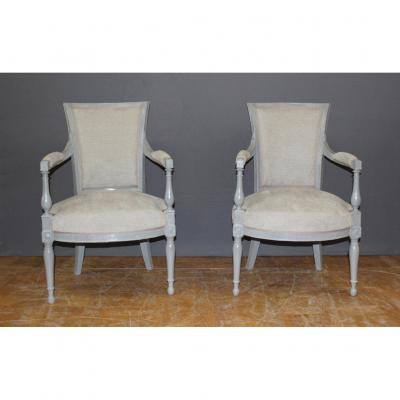 Pair Of Directoire Period Armchairs In Painted Wood XIX