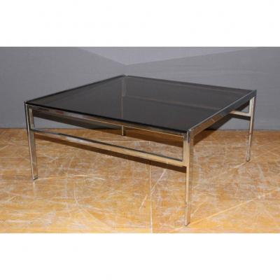 Coffee Table In Chrome And Smoked Glass Around 1970