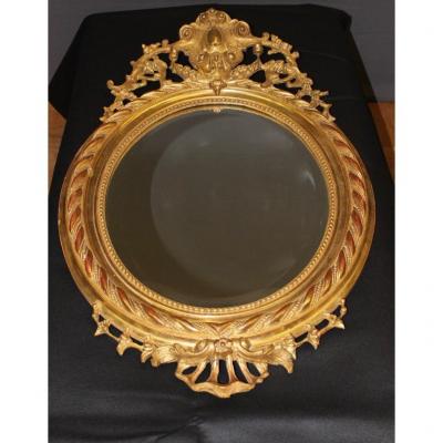 Oval Mirror In Golden Stucco Around 1880
