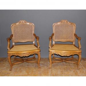 Pair Of Regency Style Armchairs In Carved Oak Late XIX