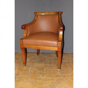 Restoration Period Office Armchair In Cherry And Leather XIX