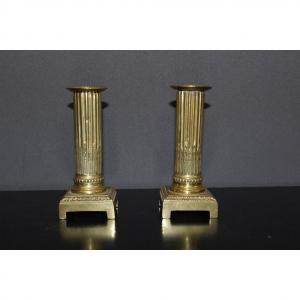 Pair Of Louis XVI Candlesticks In Gilt Bronze XVIII