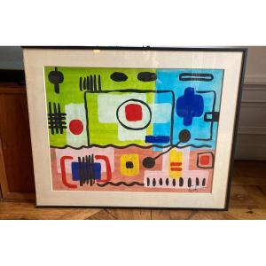 Ange Falchi (1913-1989), Gouache On Paper, Abstract Composition