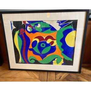 Ange Falchi (1913-1989), Gouache On Paper, Abstract Composition