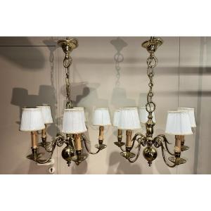 Dutch Style - Pair Of Solid Bronze Chandeliers - Dutch Style.