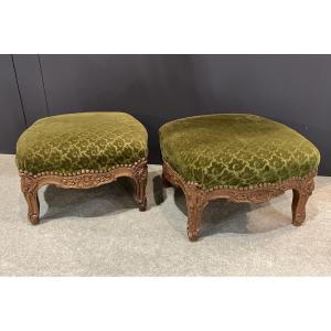 Pair Of Louis XV Style Stools - 19th Century