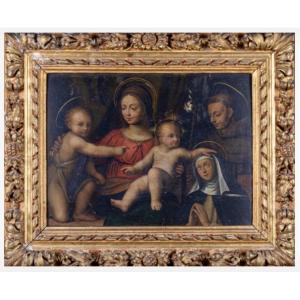 Northern Italy, 17thᵉ Century Painting, Bernardo Luini's Entourage Madonna And Child With Entourage