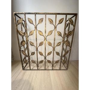 Charming Gilded Wrought Iron Console With Stylized Foliage Decoration, Paris Work Circa 1940