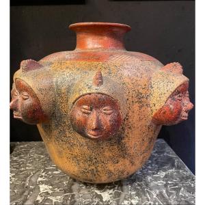 Large Ceramic Vessel With Brown Patina Of Pre-columbian Inspiration (comala Mexico) 20th C.