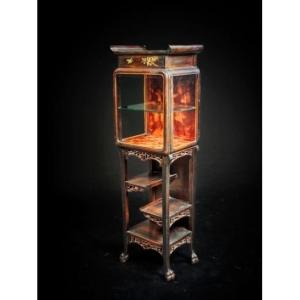 Gabriel Viardot (in The Taste), Japanese-style Display Cabinet In Stained And Openwork Wood, Circa 1890