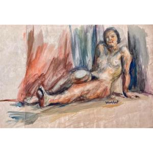 Marius Wulfart (1905-1991), Female Nude, Watercolor On Paper Signed, 1934, Russian School.