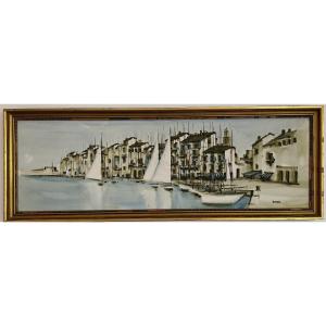 Georges Damin (1942- ), The Port Of Saint-tropez, Oil On Canvas, Signed, Ca 1980, Framed.