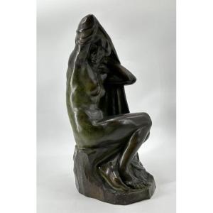 Etienne Nangels (1895-1960), Draped Female Nude, Bronze Sculpture, Signed, H58 Cm