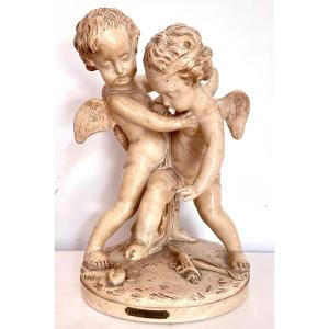 Em Falconet (after), Two Arguing Puttis, Terracotta, Signed, Ca 1890, 44x28 Cm