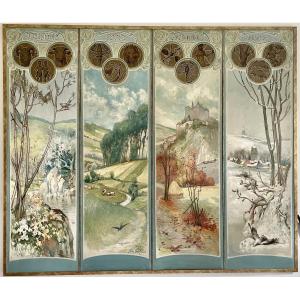 Anto Carte (1886-1954), The Four Seasons, Quadriptych, Hst, Signed, 1906, 199x166 Cm.