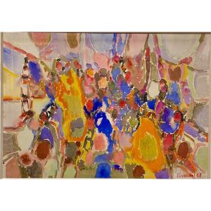 Claude Maréchal (1925-2009), Le Marché Aux Fleurs, Watercolor On Paper, Signed, 1961, Framed