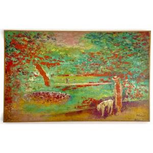 Paul Georges Klein (1909-1994), Stroll In The Park, Oil On Canvas, Signed, Ca1955, Size:37x51cm