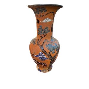 Vietnam Vase XIX Eme Ven Ceramics From Bien Hoa Deer Decor 