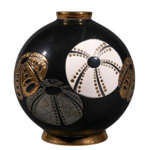 Ceramic Ball Vase, Midi Model, Sea Urchins, Signed F.mané 