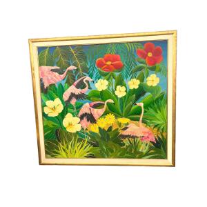 Oil On Canvas, Flamengos By Milan Todd 