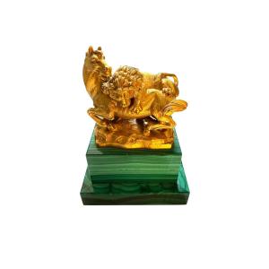 Vermeil Sculpture (800/1000 Silver) On A Malachite Base 