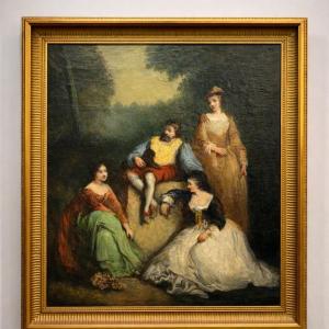 Antique Painting – 19th-century Genre Scene With Gilt Frame